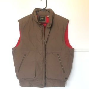 Vintage Men’s Large Brown Puffer Vest Down Puffy Vest Quilted Red Lining 80s 90s
